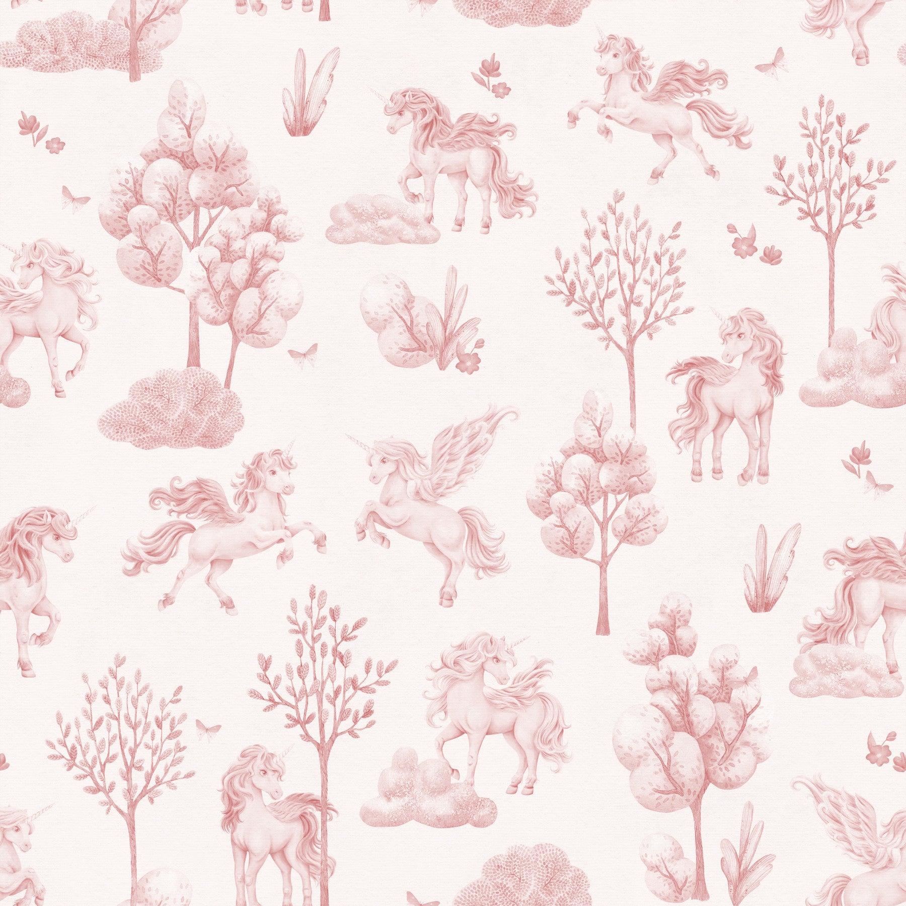 Enchanted Blush Unicorn Meadow Wallpaper⁠