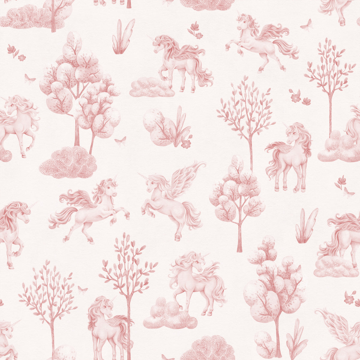 Enchanted Blush Unicorn Meadow Wallpaper⁠