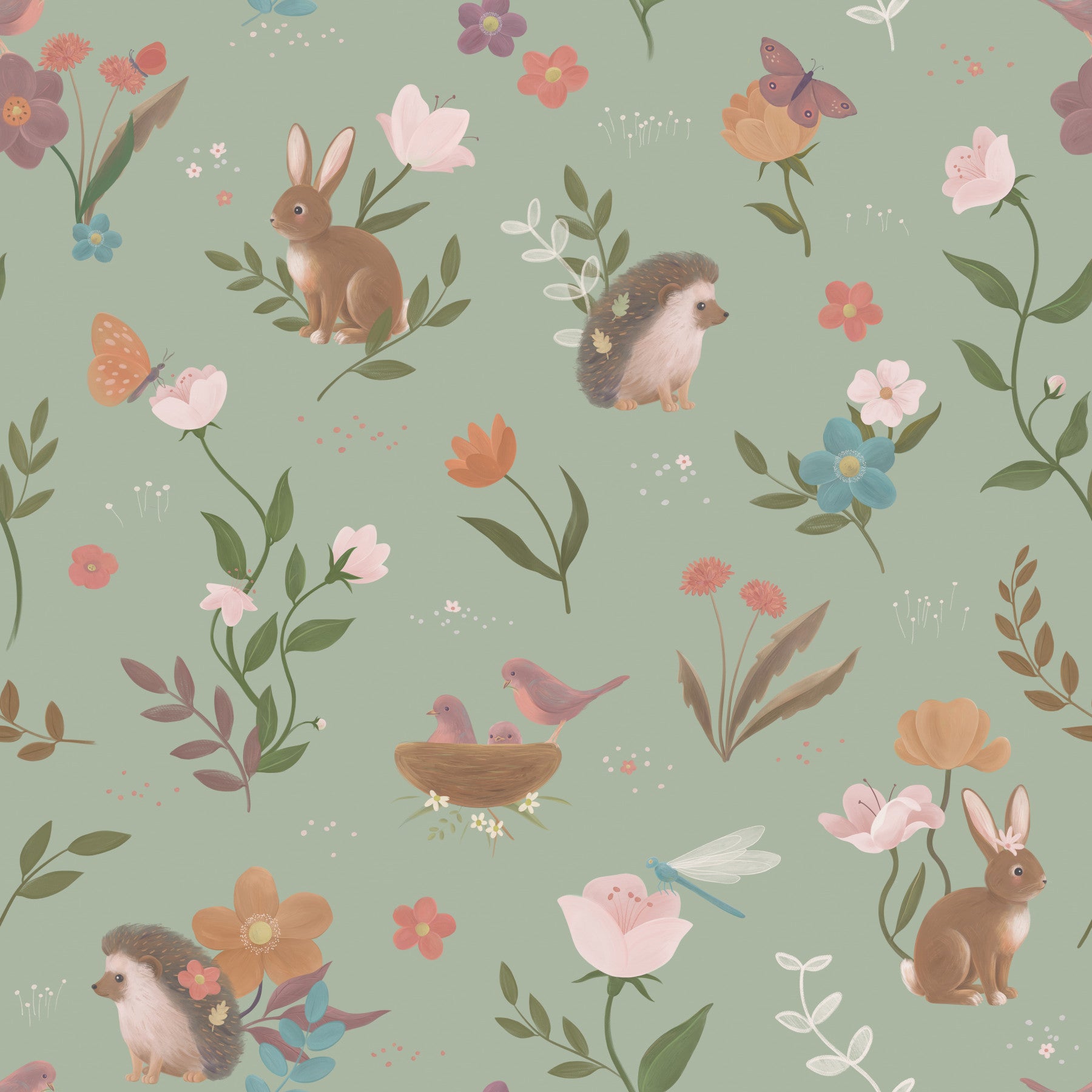 Forest Friends and Floral Meadow Wallpaper⁠