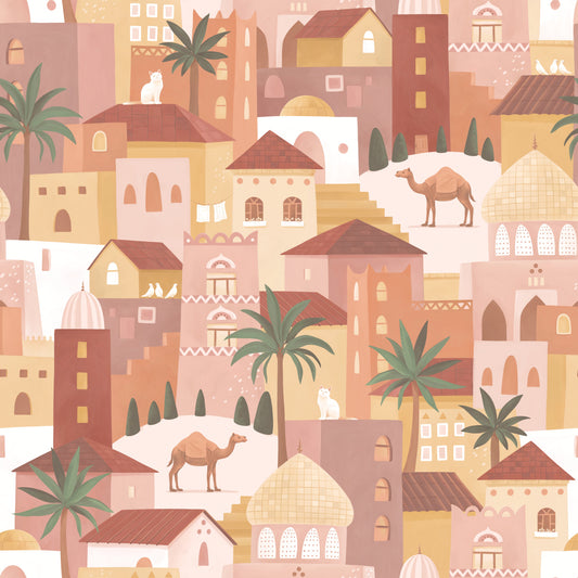Ancient City Palm Grove Motif Wallpaper⁠