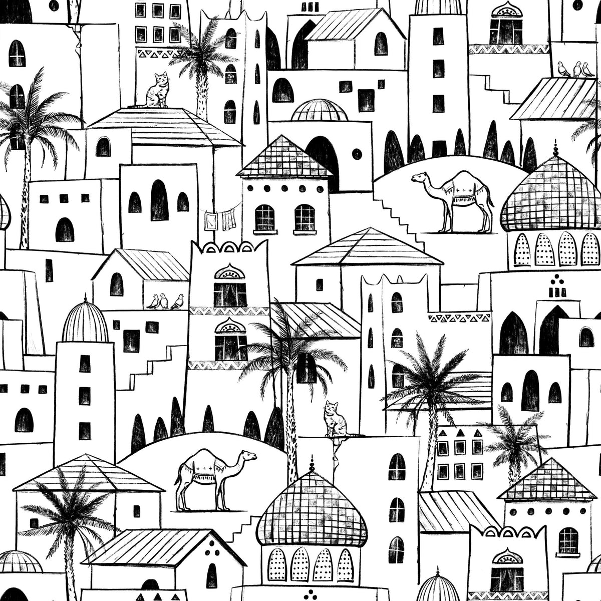 Middle Eastern Desert Town Sketch Wallpaper⁠ in your room