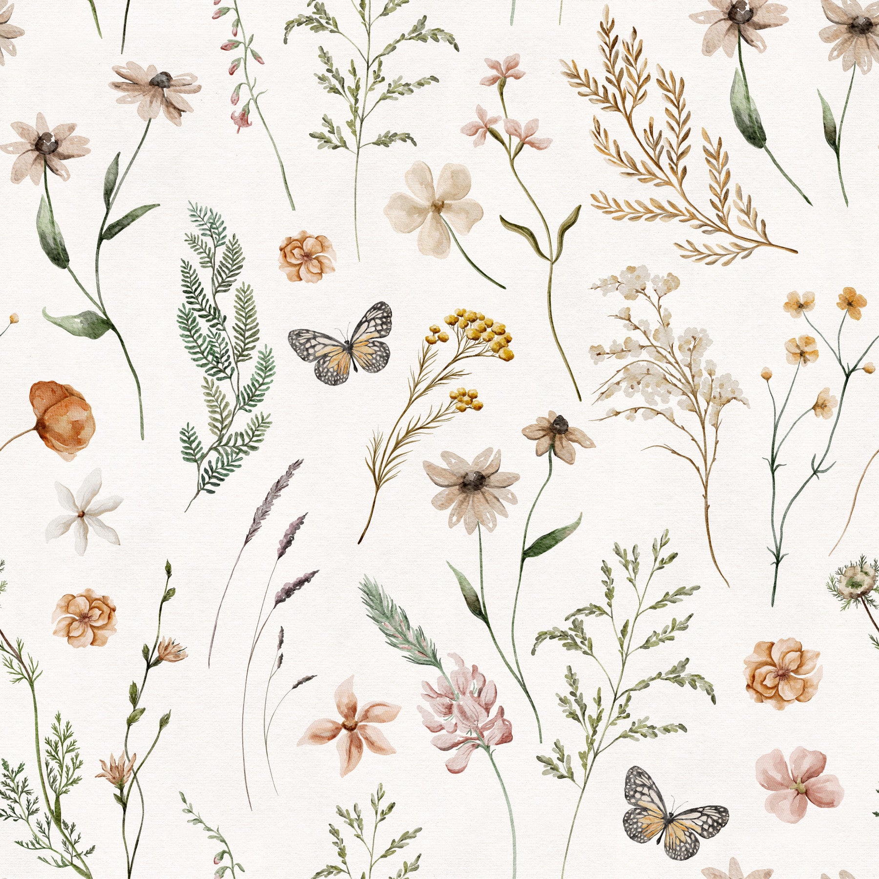 Rustic Meadow Botanical Sketch Wallpaper⁠