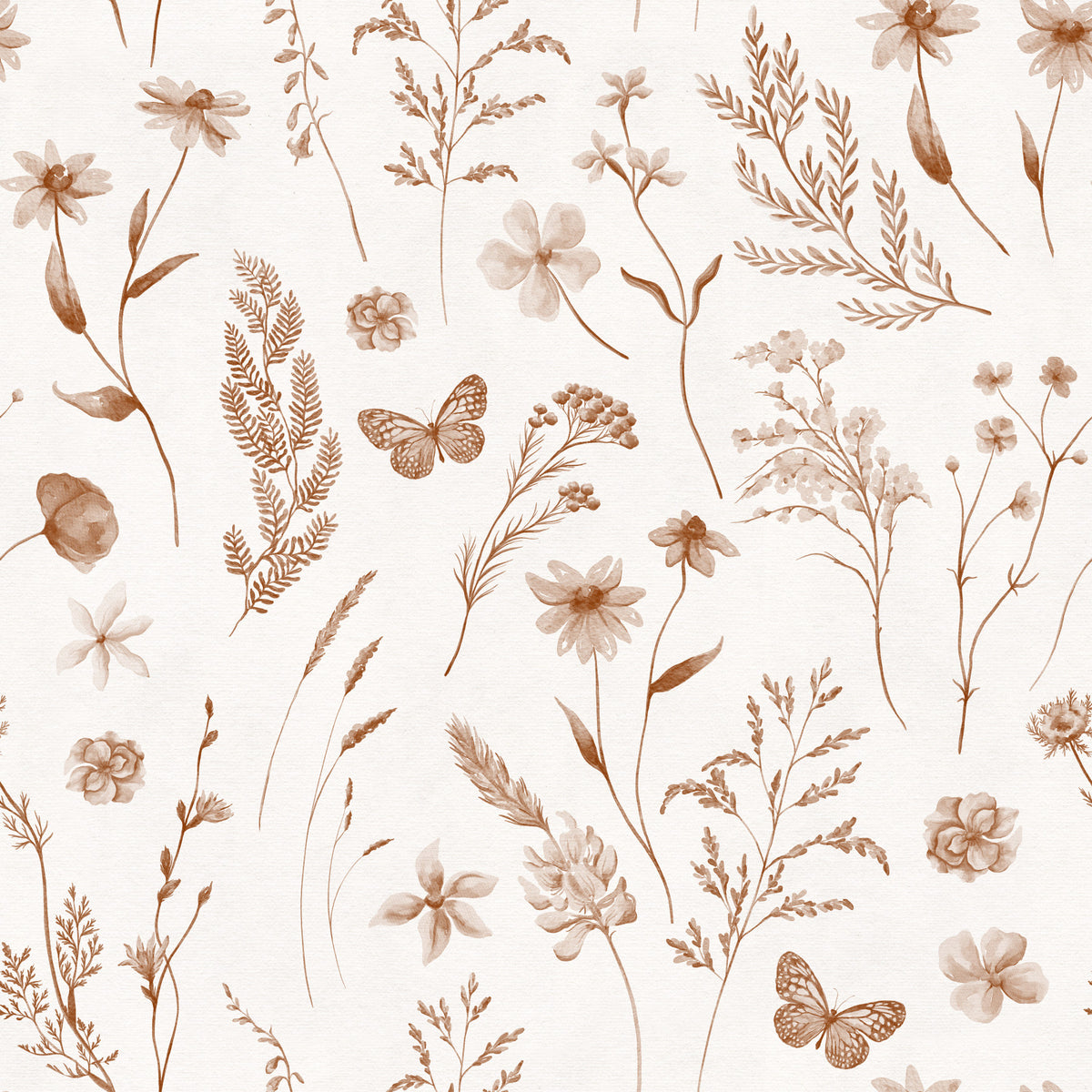 Rustic Meadow Botanical Sketch Wallpaper⁠ in your room