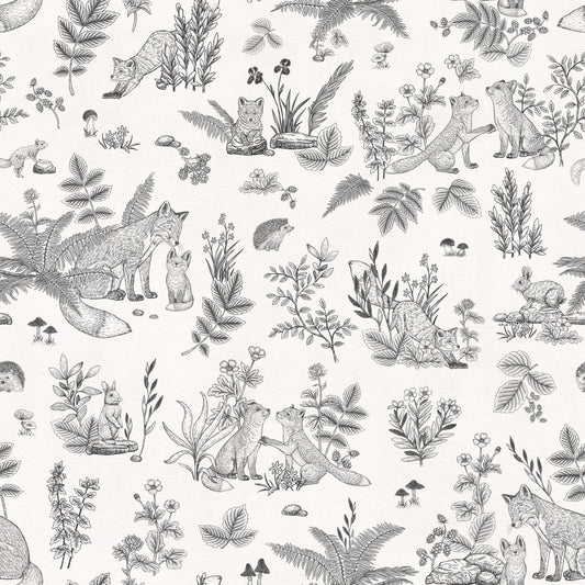 Rustic Forest Friends Botanical Sketch Wallpaper⁠