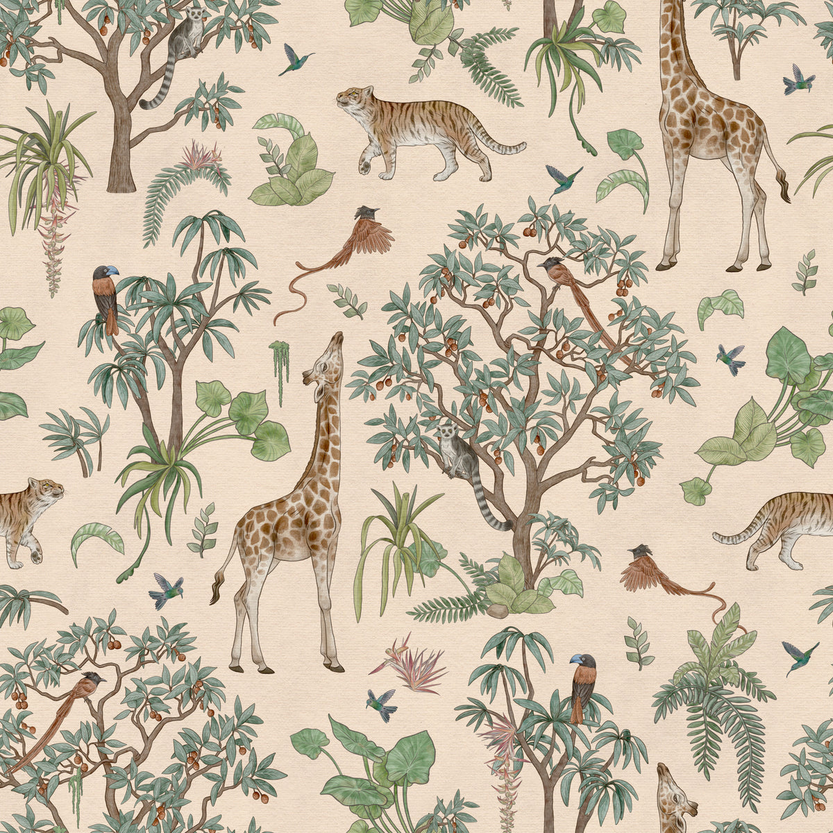 Safari Wildlife Jungle Sketch Wallpaper⁠ in your room