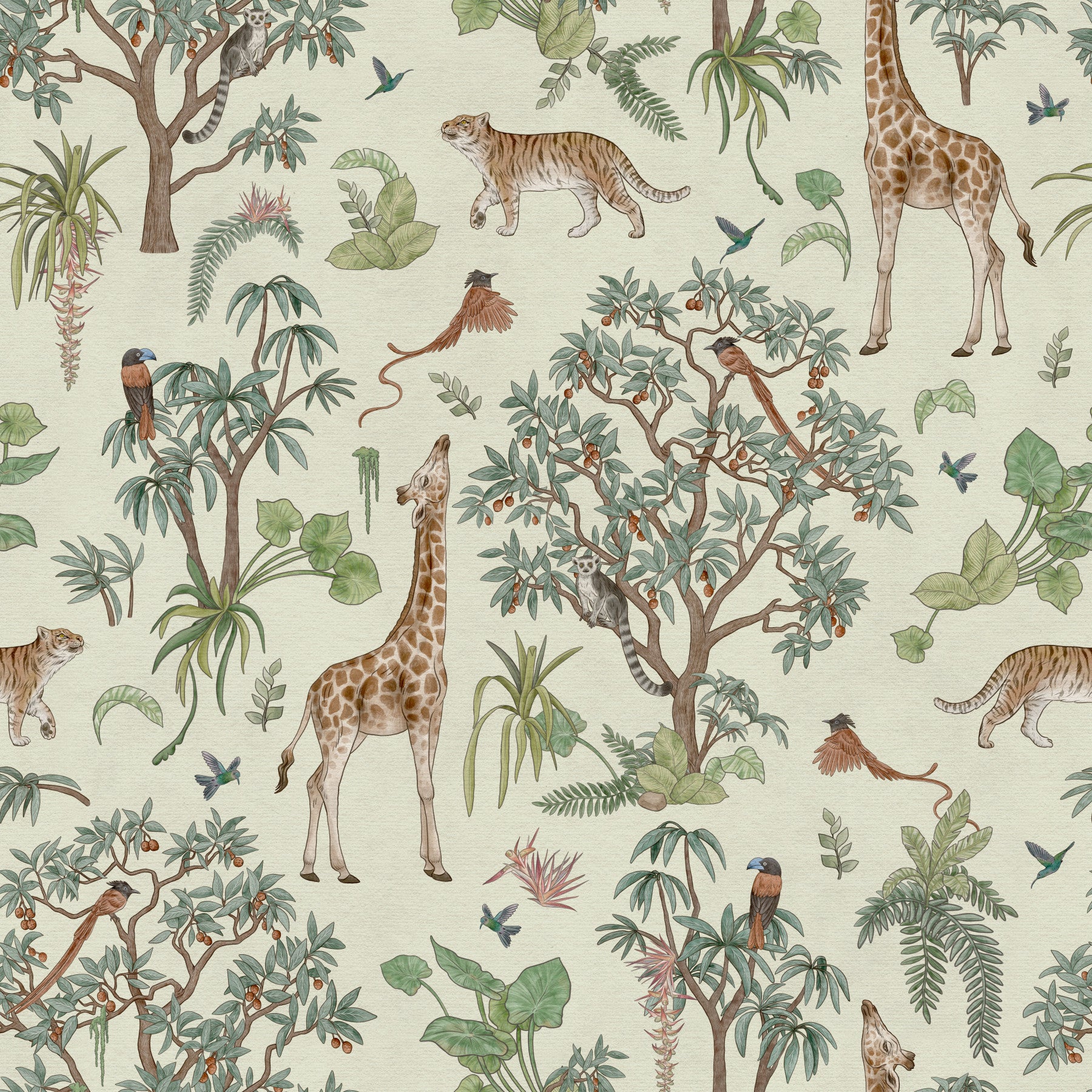 Exotic Safari Botanical Illustration Wallpaper⁠
