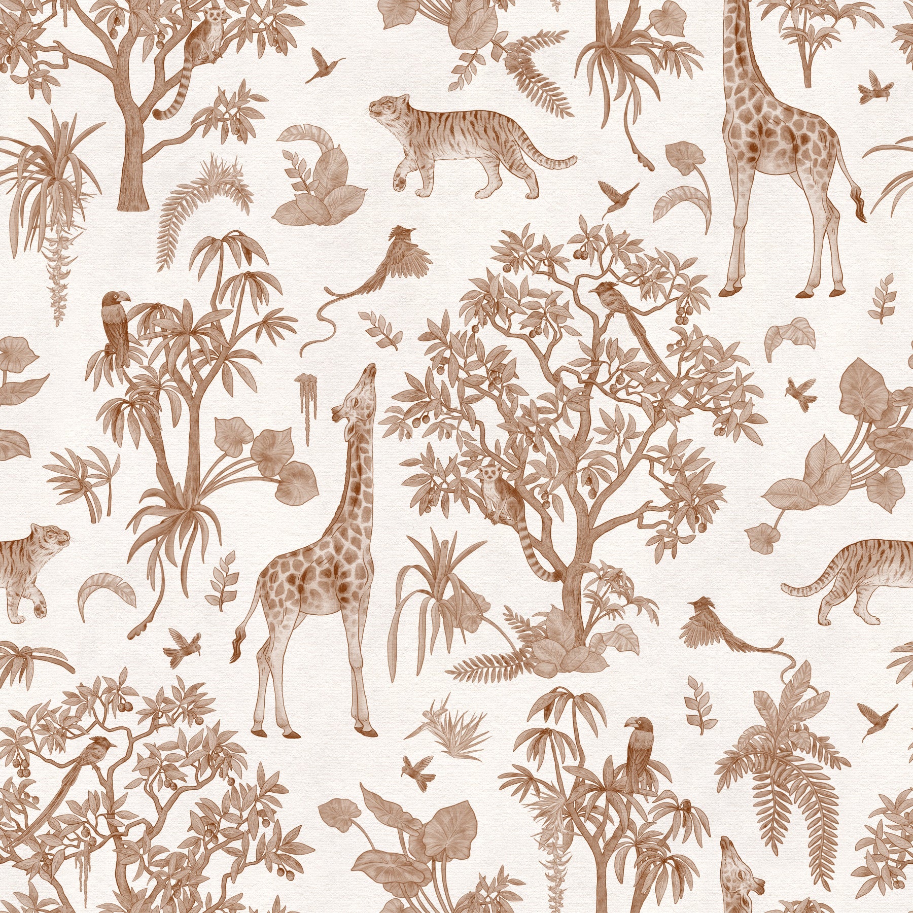 Monochromatic Wildlife Jungle Toile Wallpaper⁠