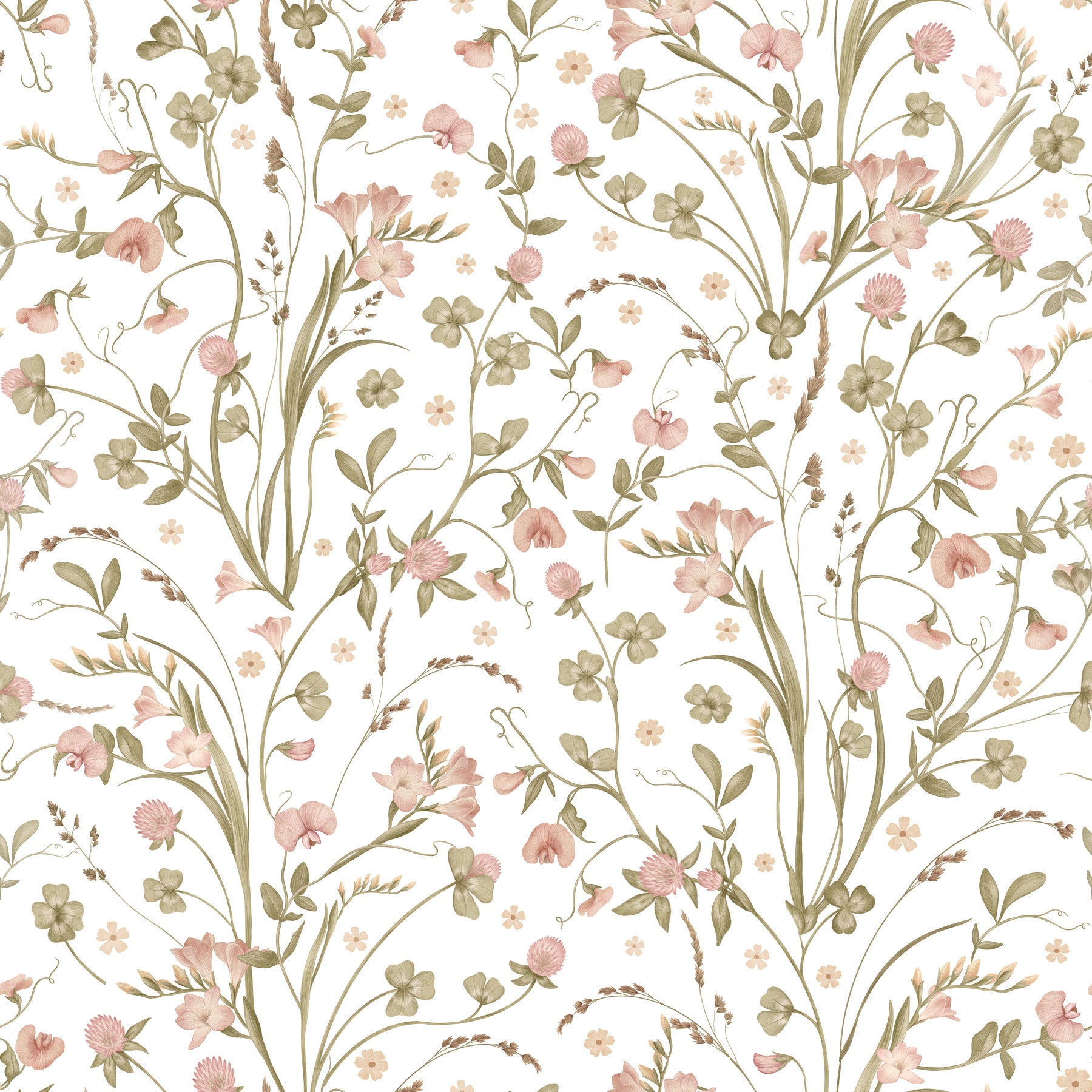 Meadow Wildflower Botanical Illustration Wallpaper⁠