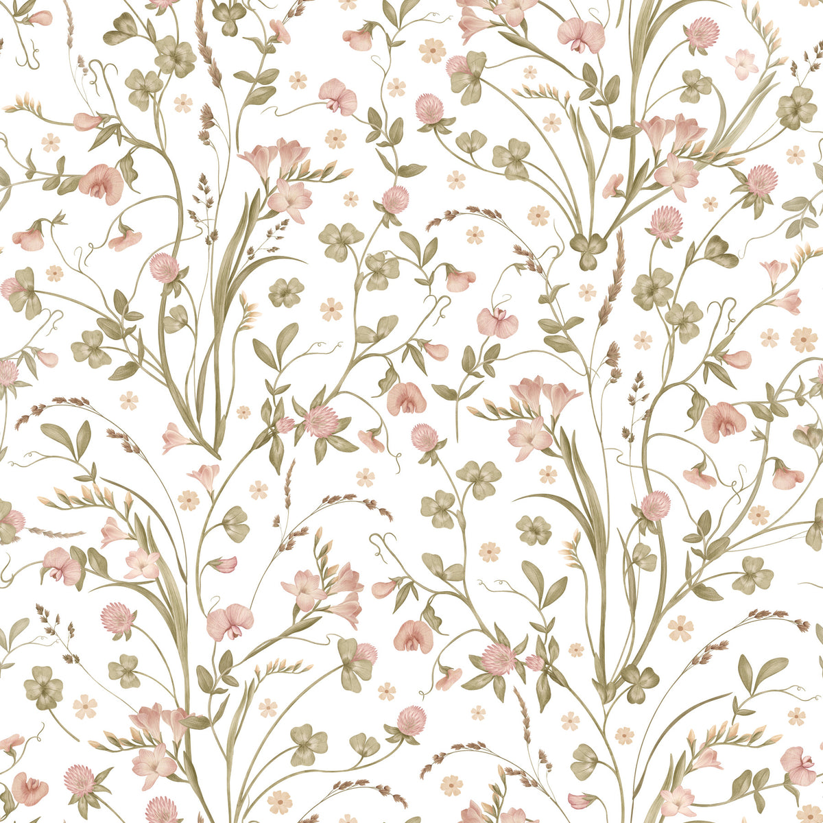 Meadow Wildflower Botanical Illustration Wallpaper⁠ in your room