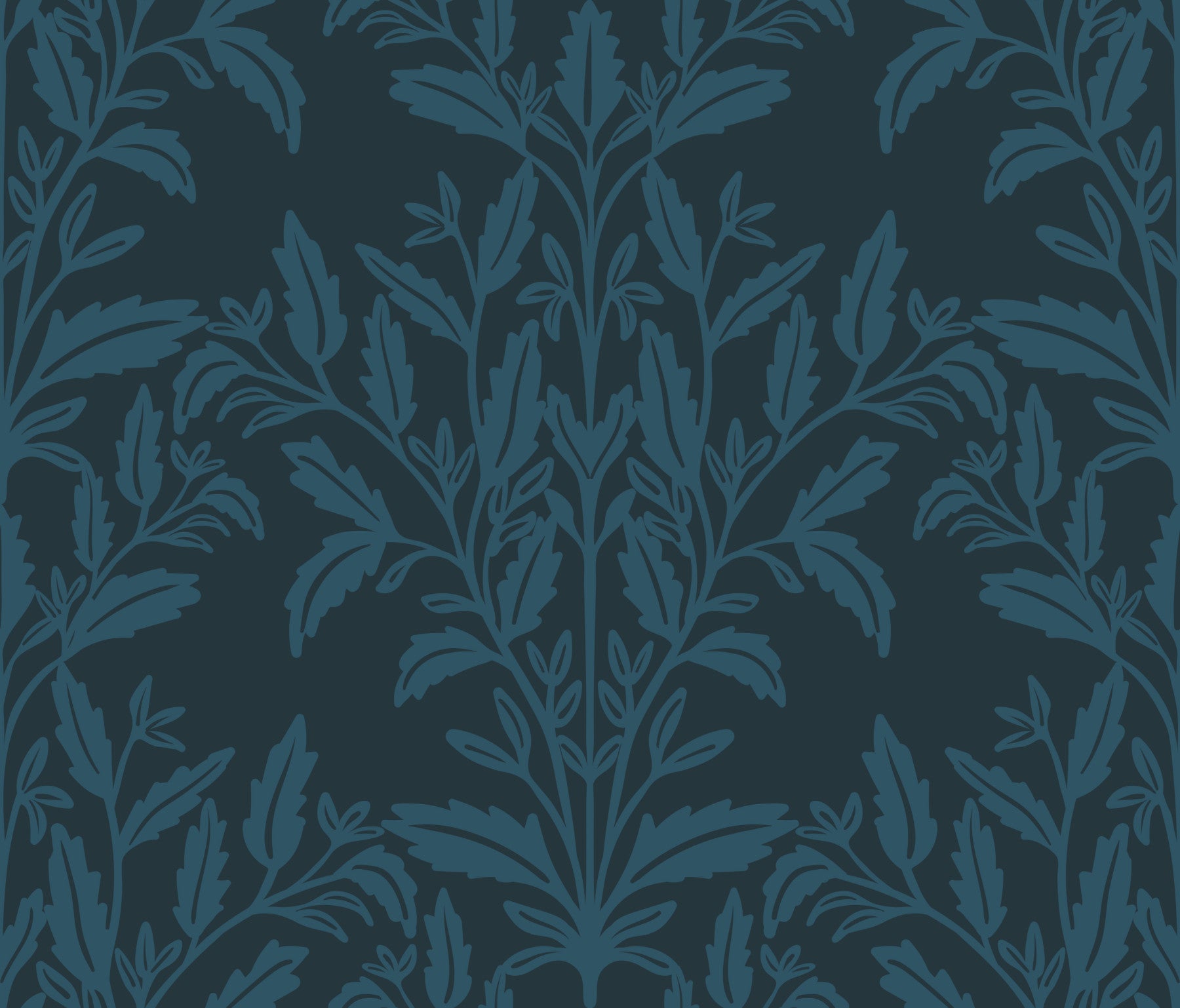 Enchanted ink leaf motif wallpaper behind a grey sofa near an arched terracotta doorway GD12456