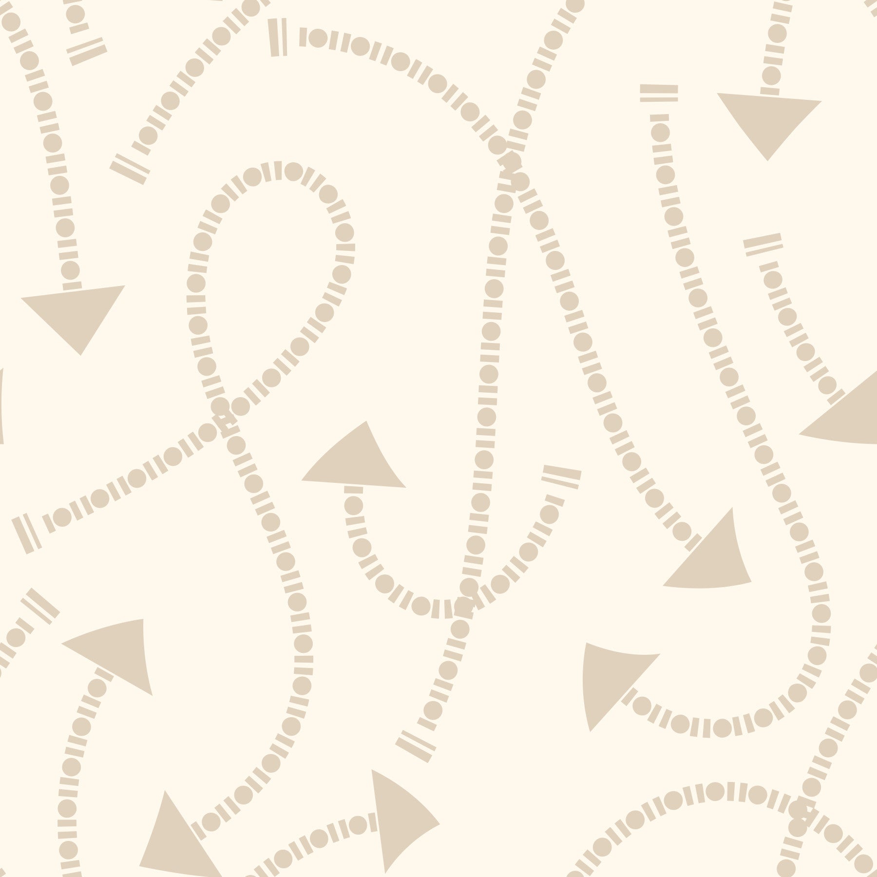 Cream geometric path wallpaper behind a grey sofa with a rattan rocking chair GD12457