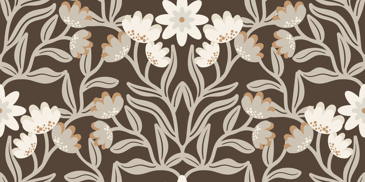 Cream and Mocha Botanical Trellis Wallpaper⁠ in your room