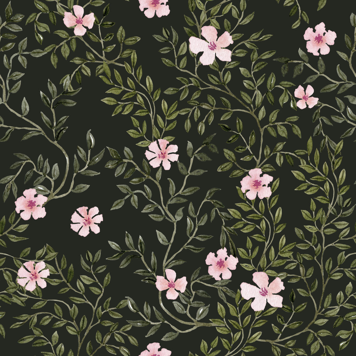 Soft Pink Floral Vines on Charcoal Wallpaper⁠ in your room