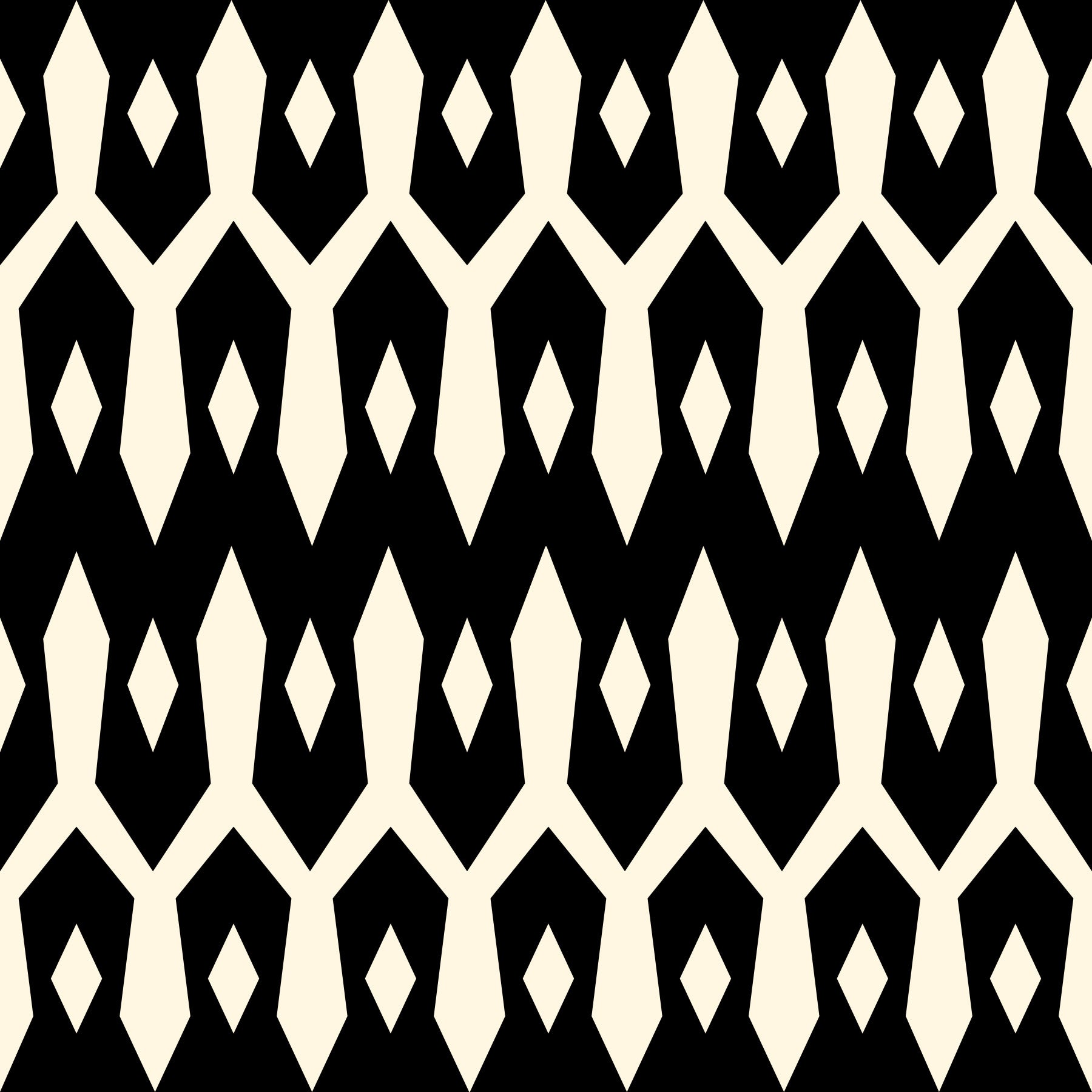 Black and cream diamond motif wallpaper in a bedroom with a pink accent chair GD12494