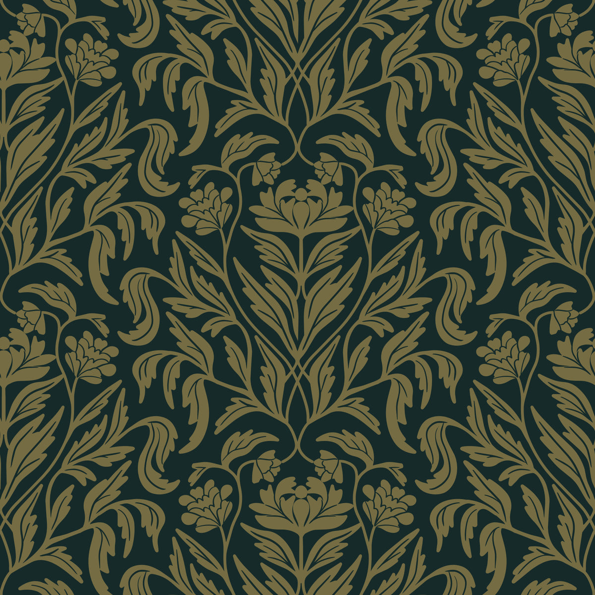 Art Nouveau Old Green Botanical Damask Wallpaper⁠ in your room
