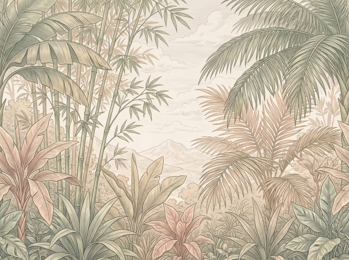 Misty Tropical Botanical Haven Wall Mural