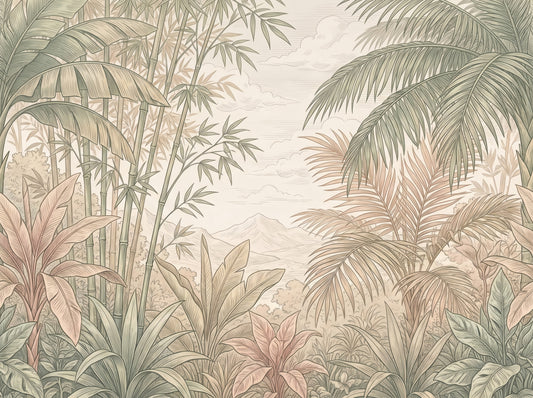 Misty Tropical Botanical Haven Wall Mural