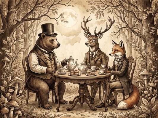 Woodland Tea Party in Sepia Wall Mural
