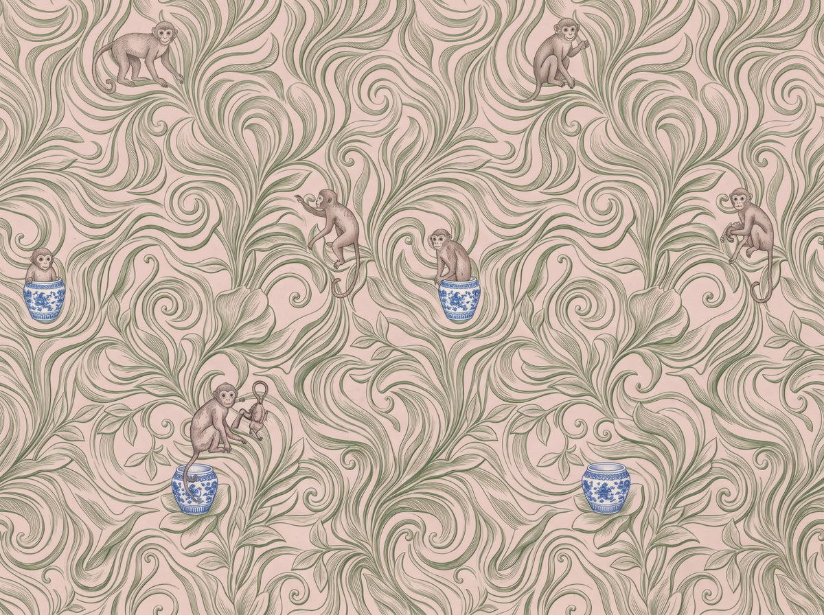 Playful Monkeys in Porcelain Vases Wall Mural in your room