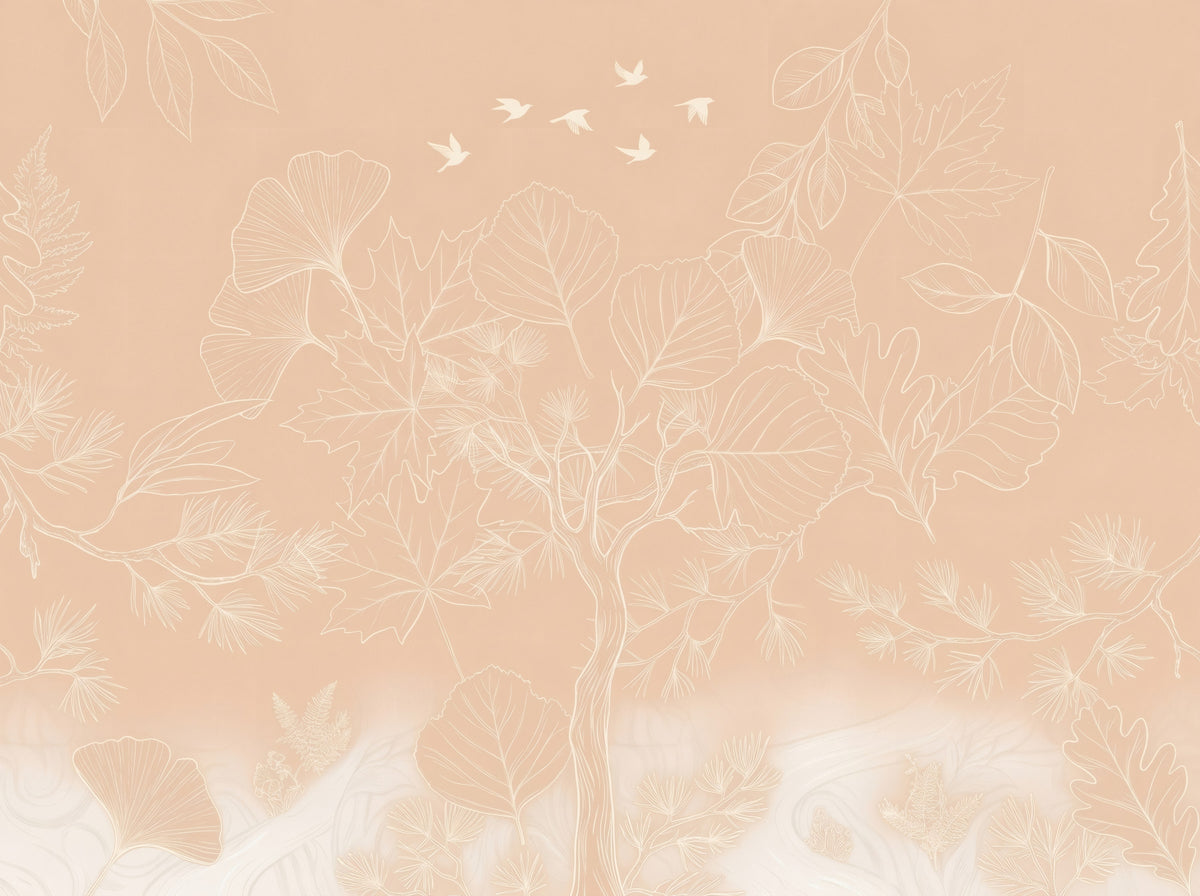 Serene Peach Botanical Line Art Wall Mural in your room