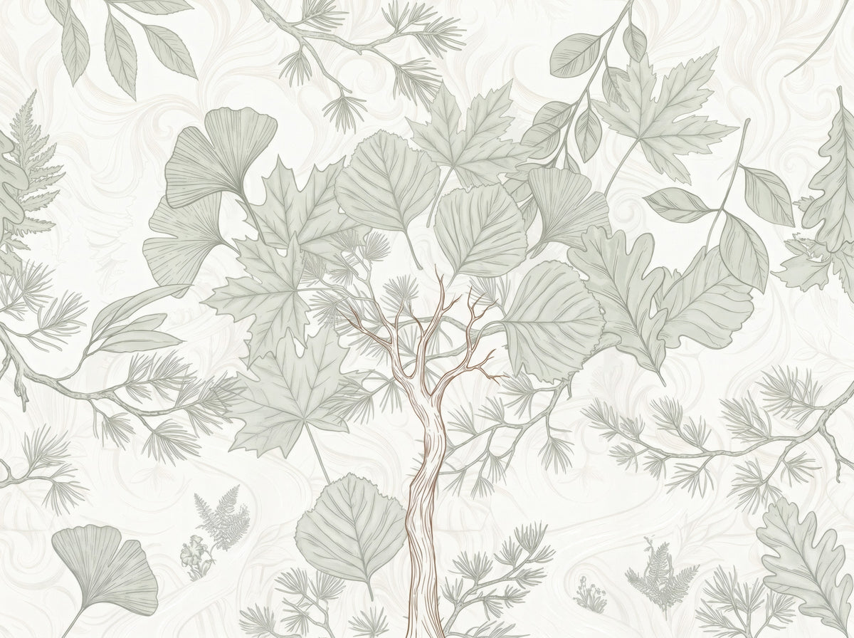 Serene Woodland Sketch Wall Mural in your room