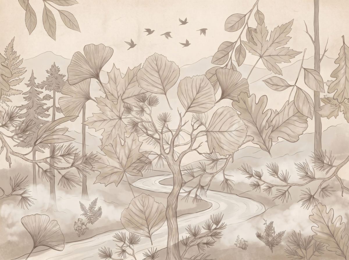 Sepia Forest Trail Artwork Wall Mural in your room — zoomed