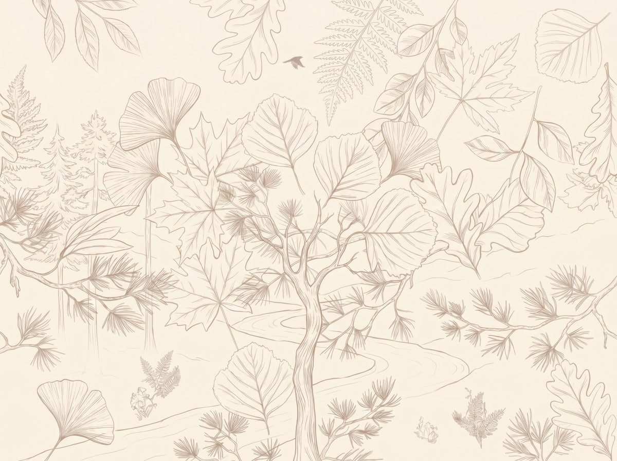 Serene Forest Sketch Wall Mural in your room — zoomed