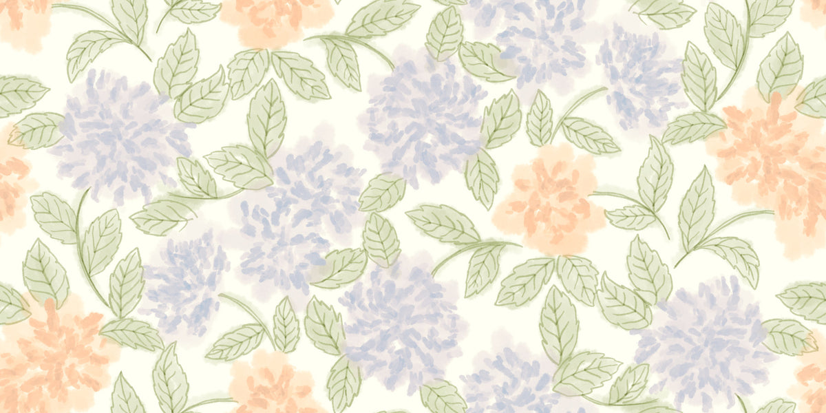 Blush and Periwinkle Garden Sketch Wallpaper⁠ in your room — zoomed