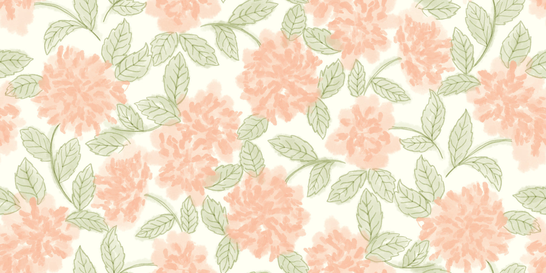 Minimalist Botanical Sage and Peach Garden Wallpaper⁠
