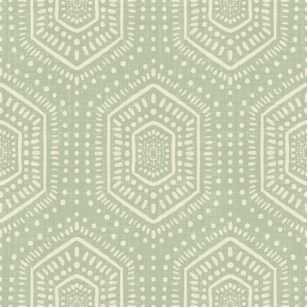Boho Painted - Abstract Mudcloth Hexagons Tribal Geometric Pattern Chopped Dill Wallpaper⁠