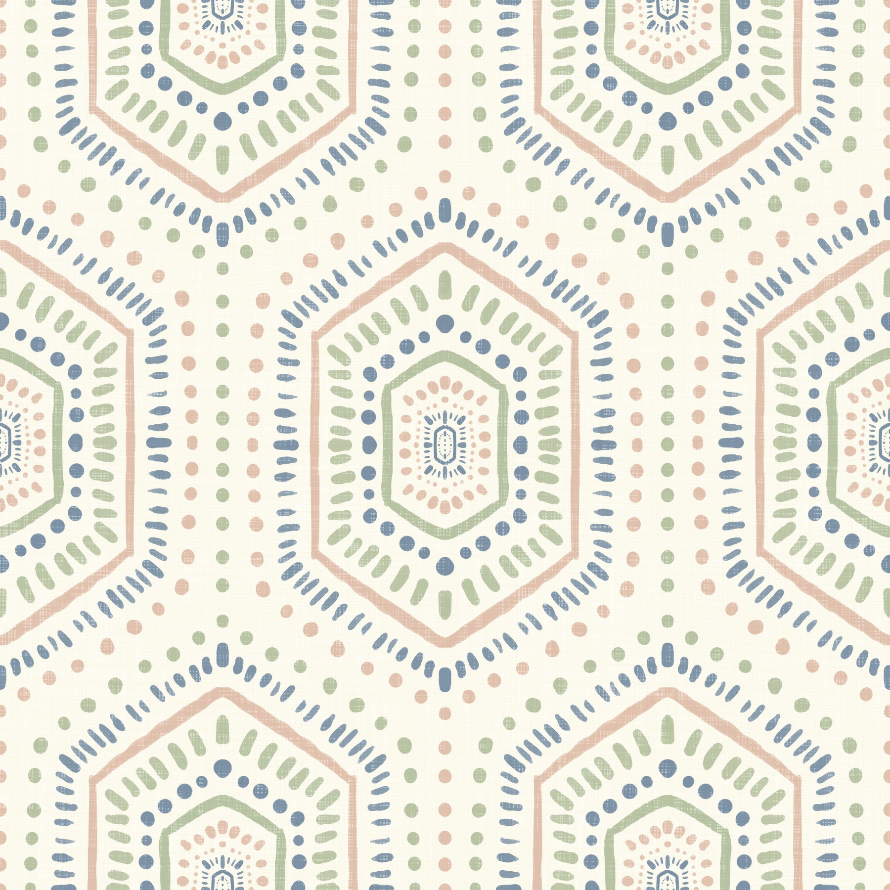 Boho Painted - Abstract Mudcloth Hexagons Tribal Geometric Pattern Grandmillennial Wallpaper⁠