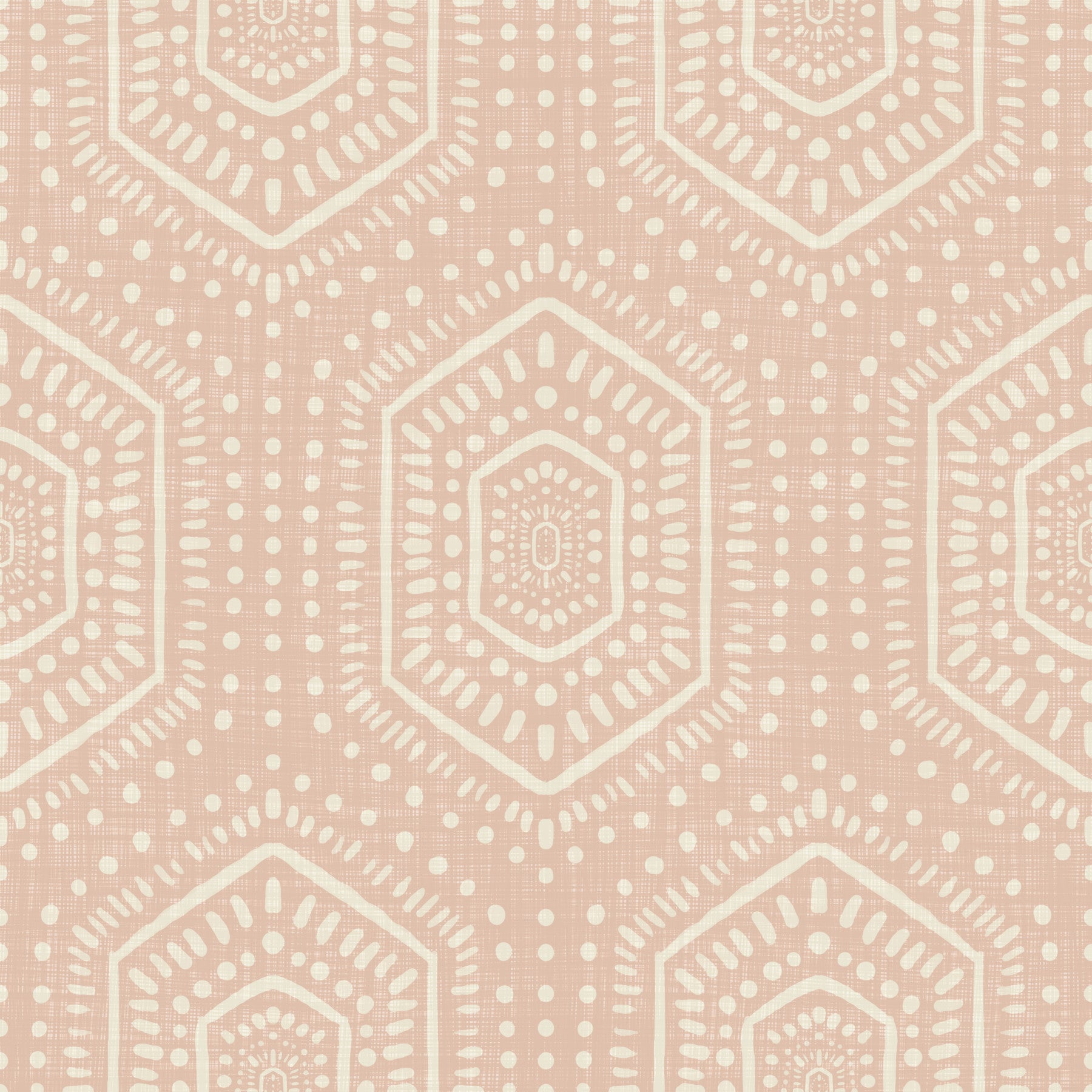 Boho Painted - Abstract Mudcloth Hexagons Tribal Geometric Pattern Cinnamon Tea Wallpaper⁠