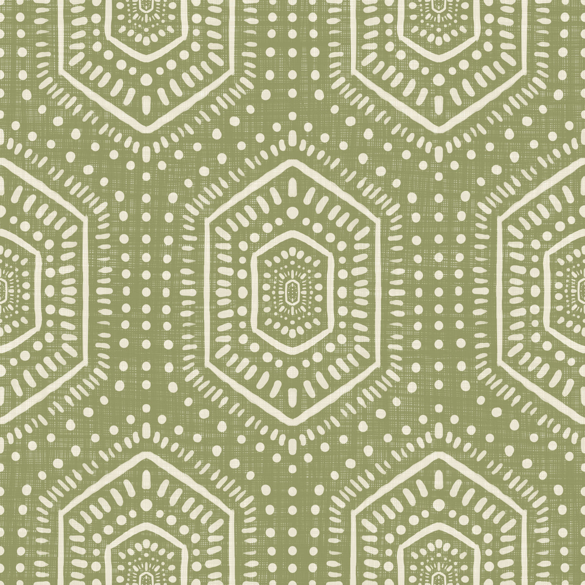 Boho Painted - Abstract Mudcloth Hexagons Tribal Geometric Pattern Meadow Green Wallpaper⁠