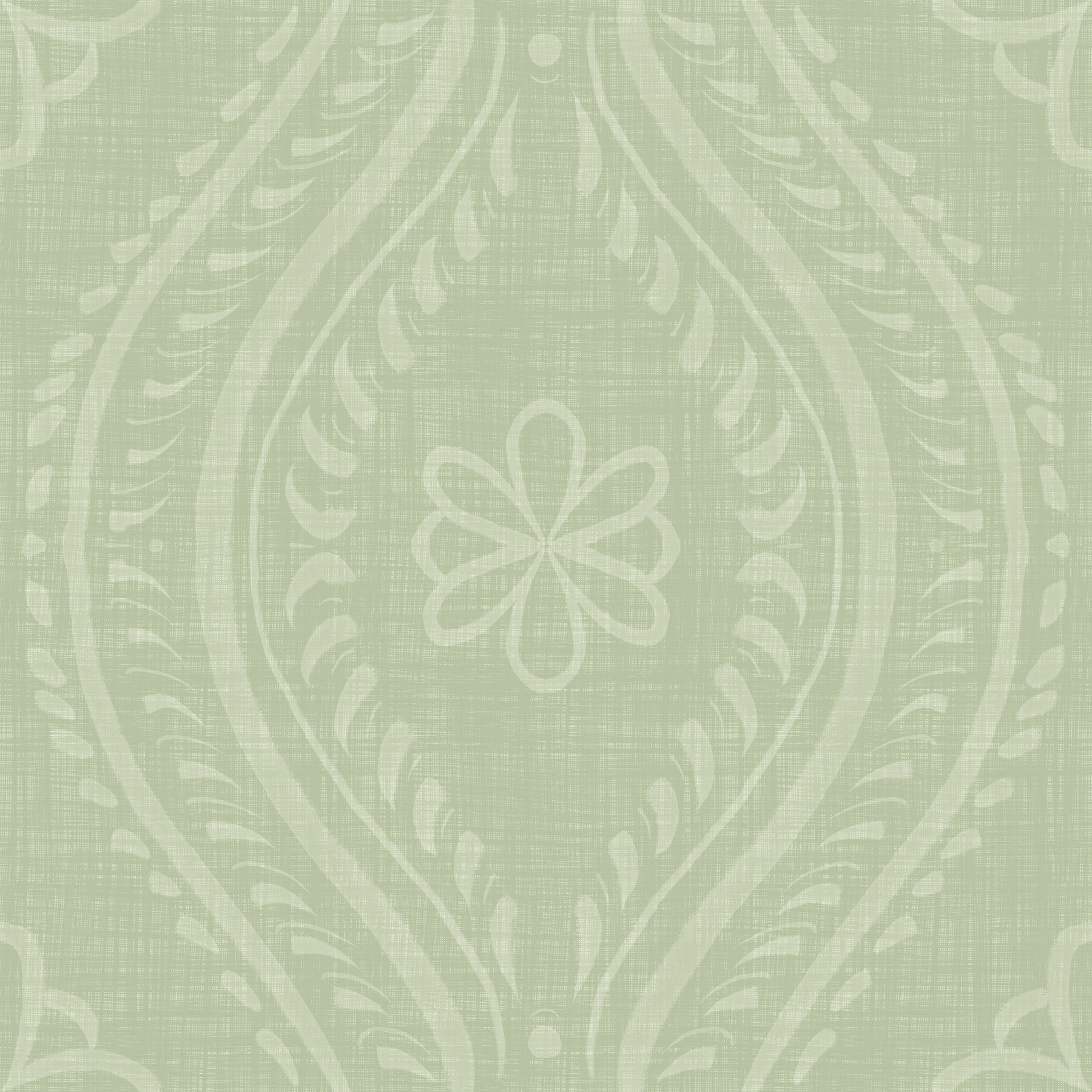 Faded Ogee Damask - Chopped Dill Wallpaper⁠