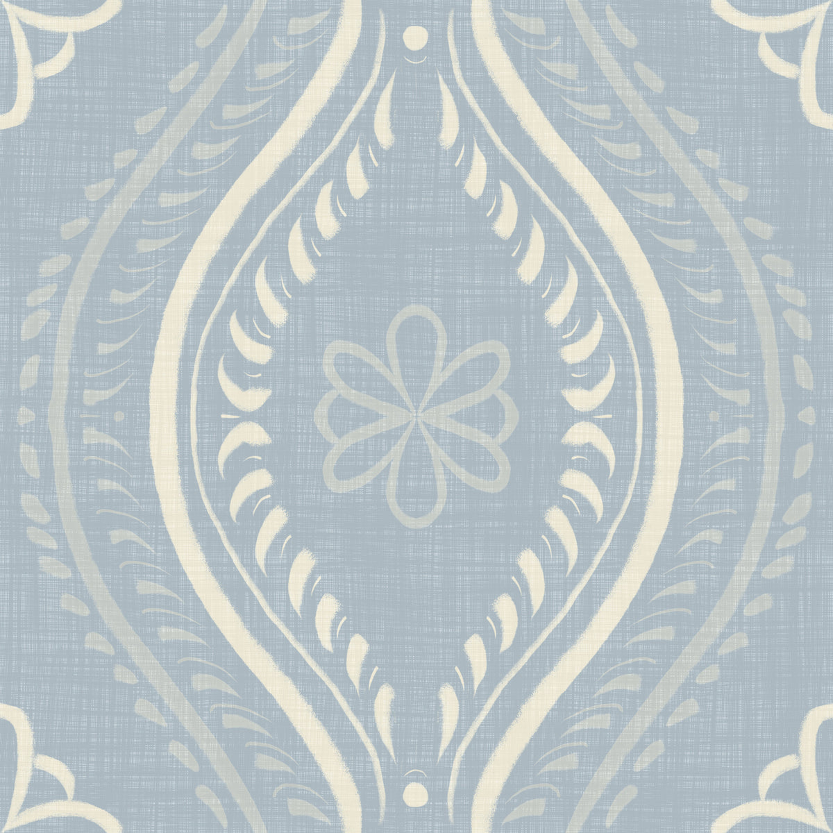 Faded Ogee Damask - French Country Blue Wallpaper⁠ in your room
