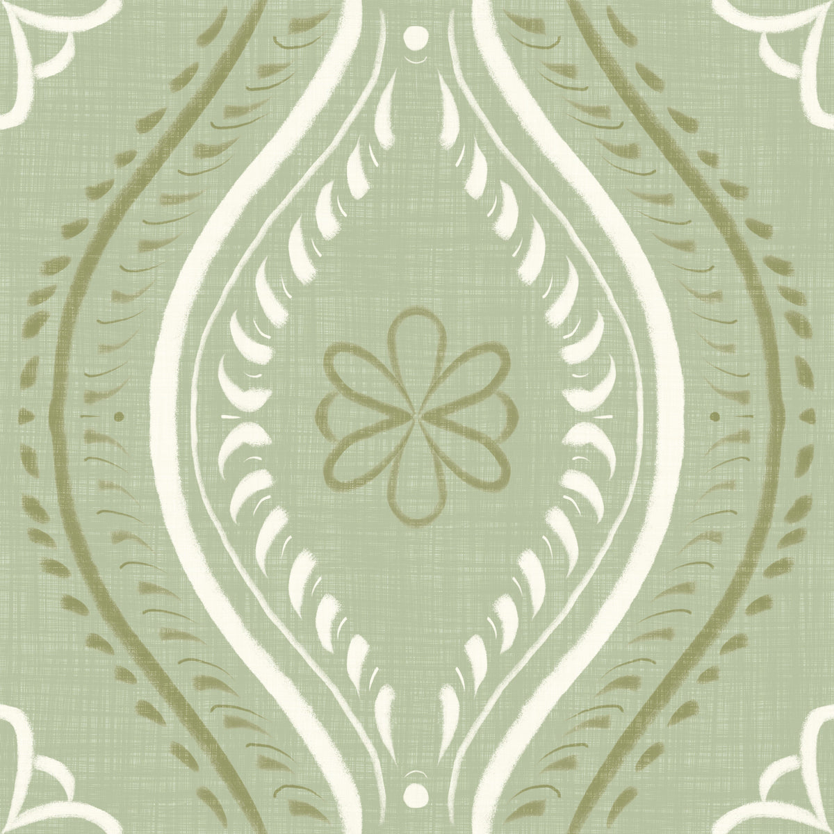 Faded Ogee Damask - Grandmillennial Green Wallpaper⁠ in your room