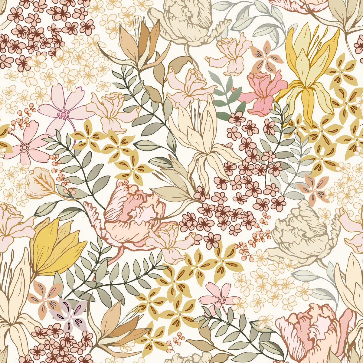 Rustic Garden Line Art Wallpaper⁠ in your room