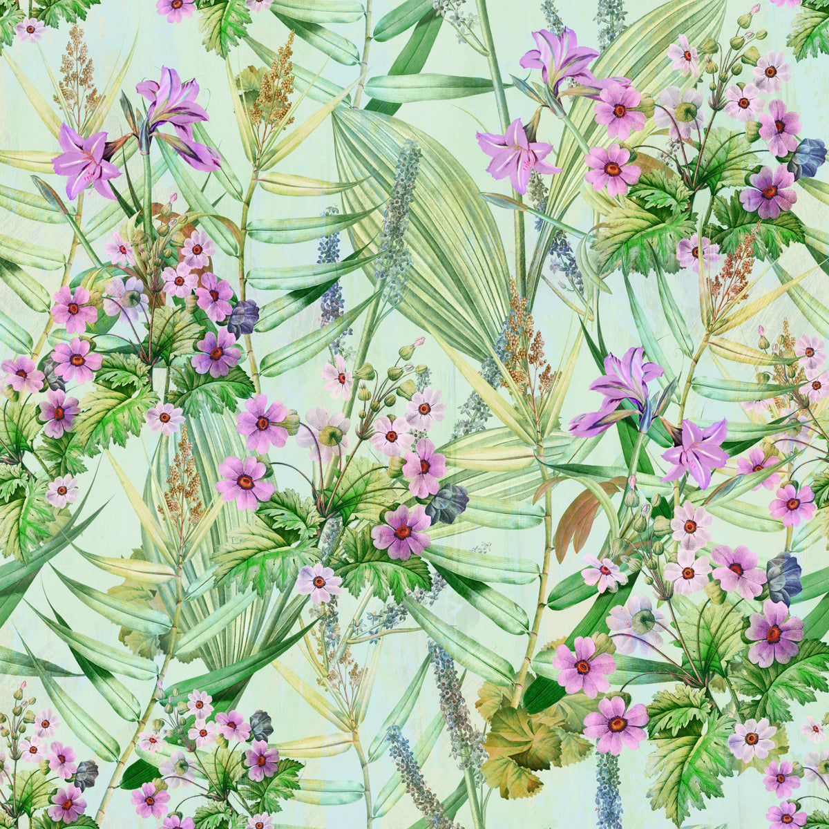 Soft Lilac and Leaf Garden Pattern Wallpaper⁠ in your room — zoomed