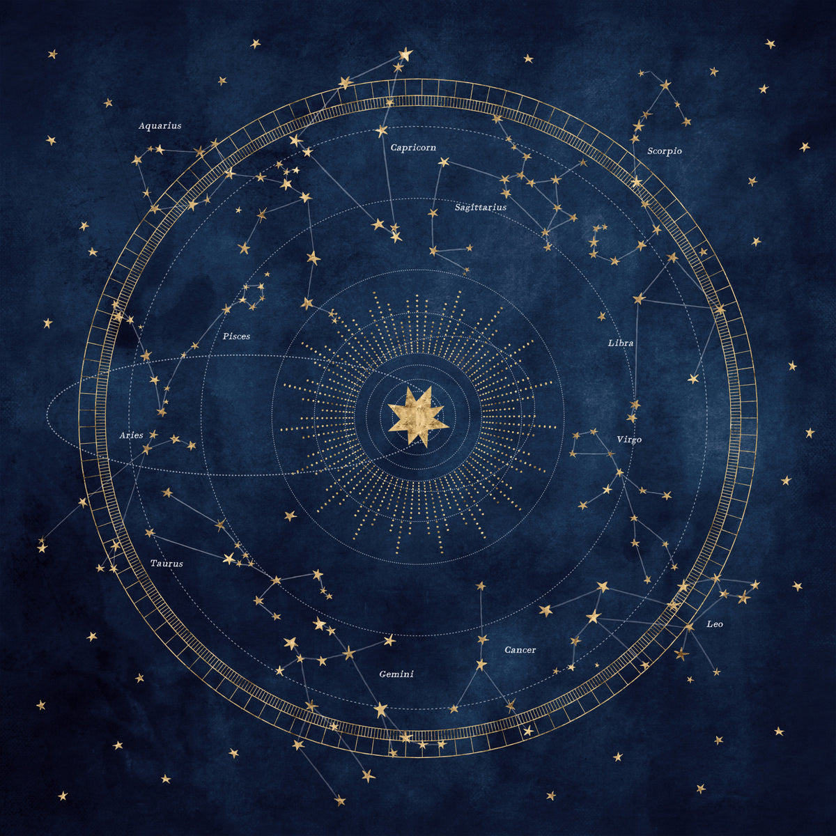 Cobalt Astro Wheel Wall Mural in your room — zoomed