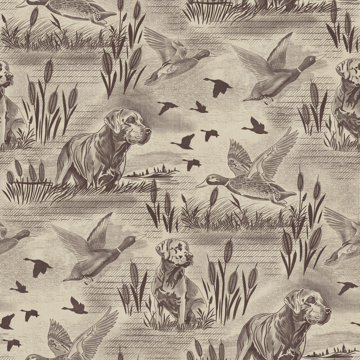 Etched Wildlife Meadow and Retriever Pattern Wallpaper⁠ in your room