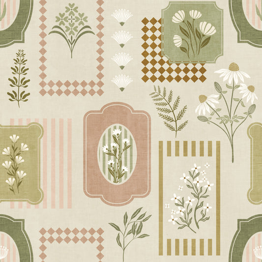 Rustic Garden Geometric Collage Wallpaper⁠