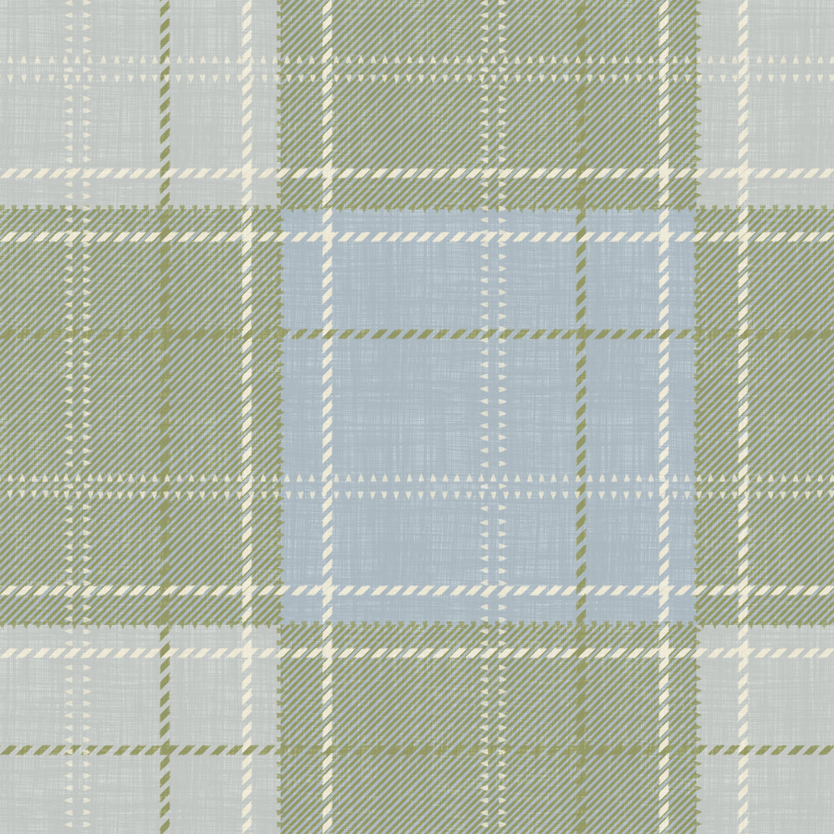 Heritage Plaid - Tartan Checkerboard Block Linen - Meadow Green & Blue Wallpaper⁠