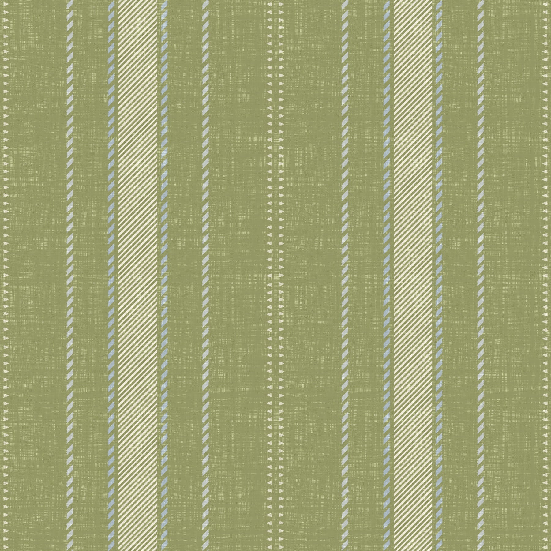 Heritage Ticking Stripes - Vintage Meadow Green & Chalk Linen Texture Wallpaper⁠