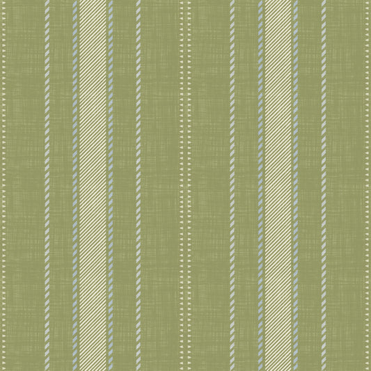 Heritage Ticking Stripes - Vintage Meadow Green & Chalk Linen Texture Wallpaper⁠