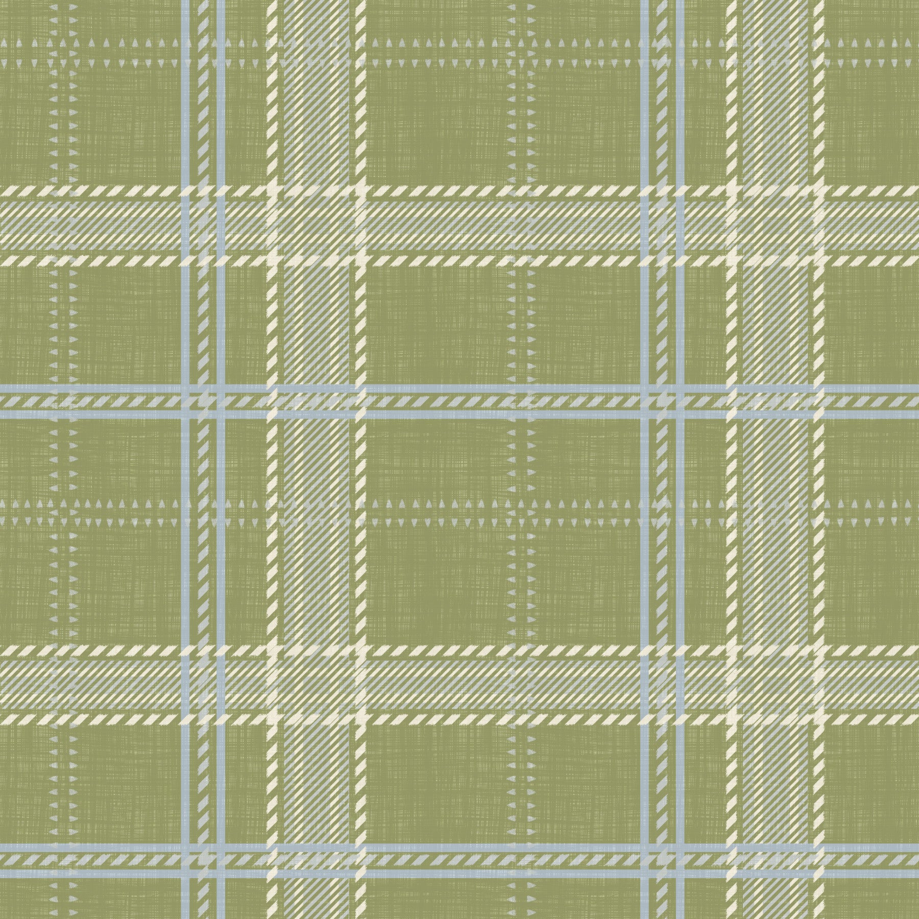 Heritage Plaid - Windowpane Tartan Check Linen - Meadow Green & Chalk Wallpaper⁠
