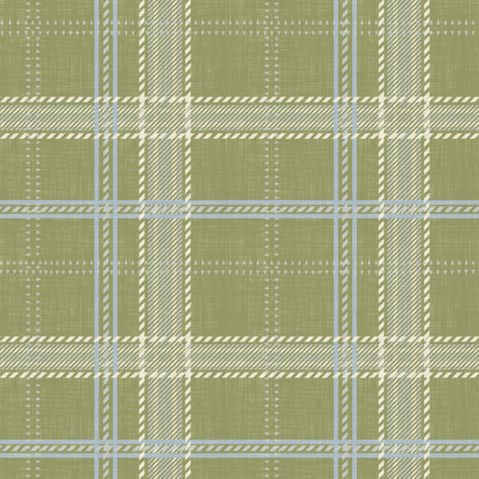 Heritage Plaid - Windowpane Tartan Check Linen - Meadow Green & Chalk Wallpaper⁠