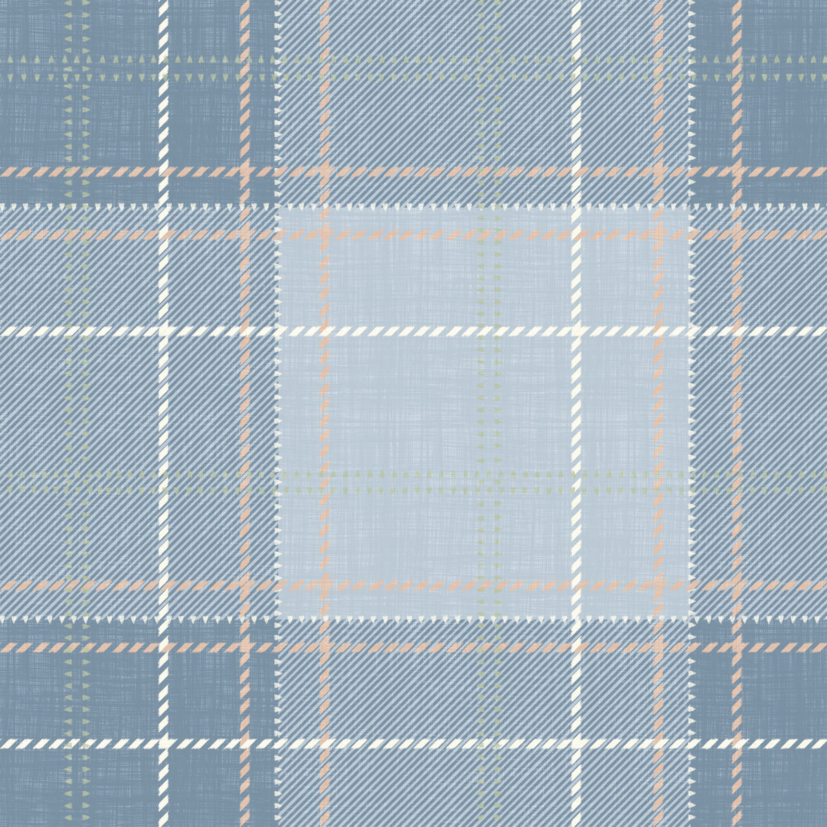 Heritage Plaid - Tartan Checkerboard Block Linen - French & Denim Blue Wallpaper⁠