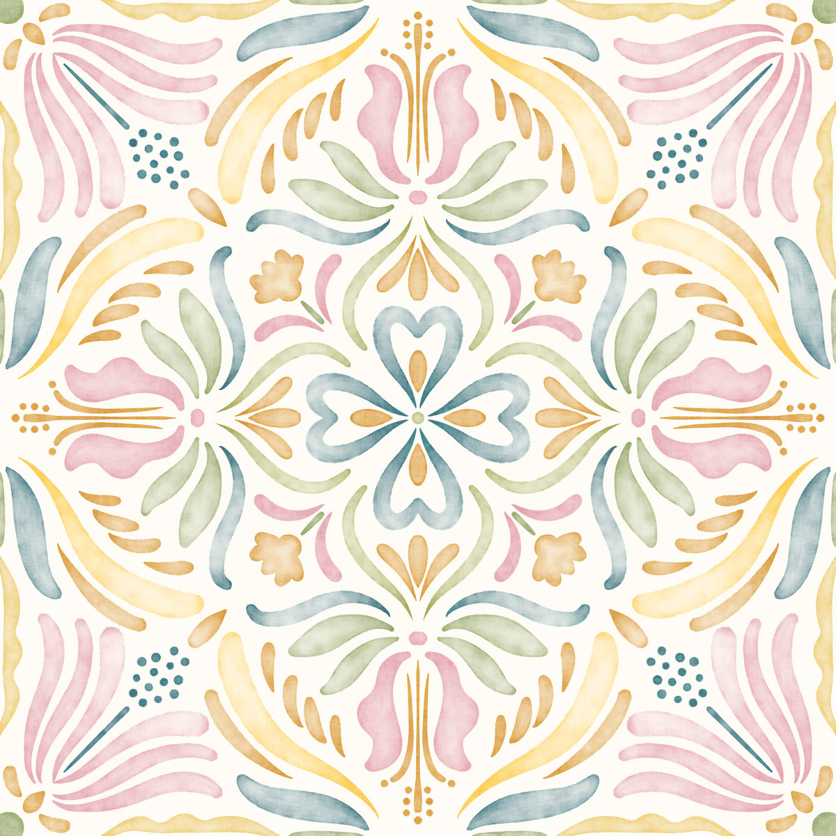 Pastel Mediterranean Garden Tile Wallpaper⁠