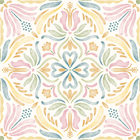 Pastel Mediterranean Garden Tile Wallpaper⁠