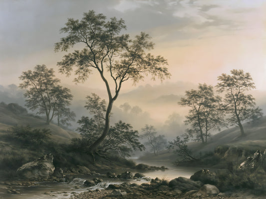 Misty River Valley Landscape Wall Mural